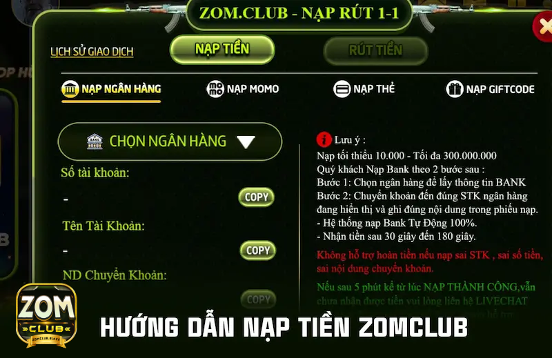 Hướng dẫn nạp tiền Zomclub chi tiết từ A - Z cho tân thủ