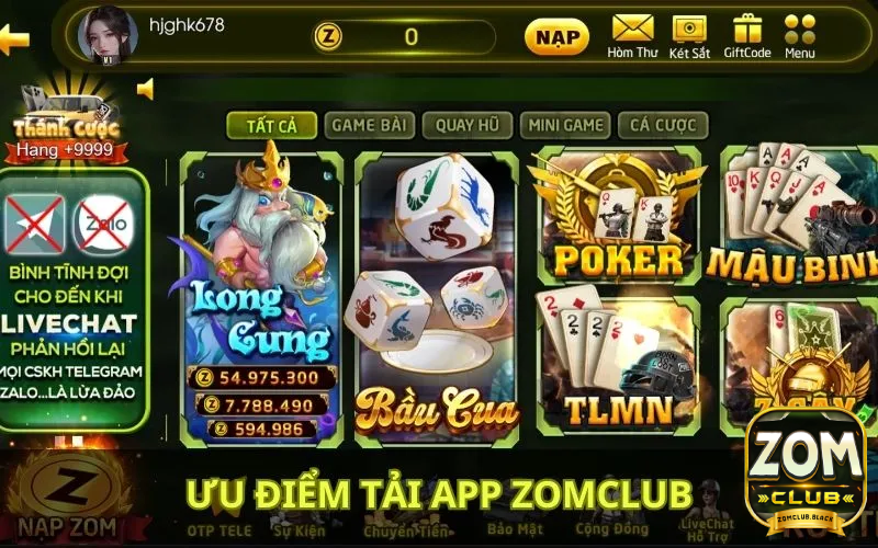 Ưu điểm khi tải app Zomclub tham gia cá cược